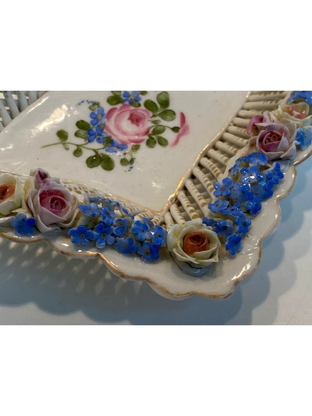 Schierholz Vintage Porcelain Decorative Bowl with Floral Design and Lattice Work